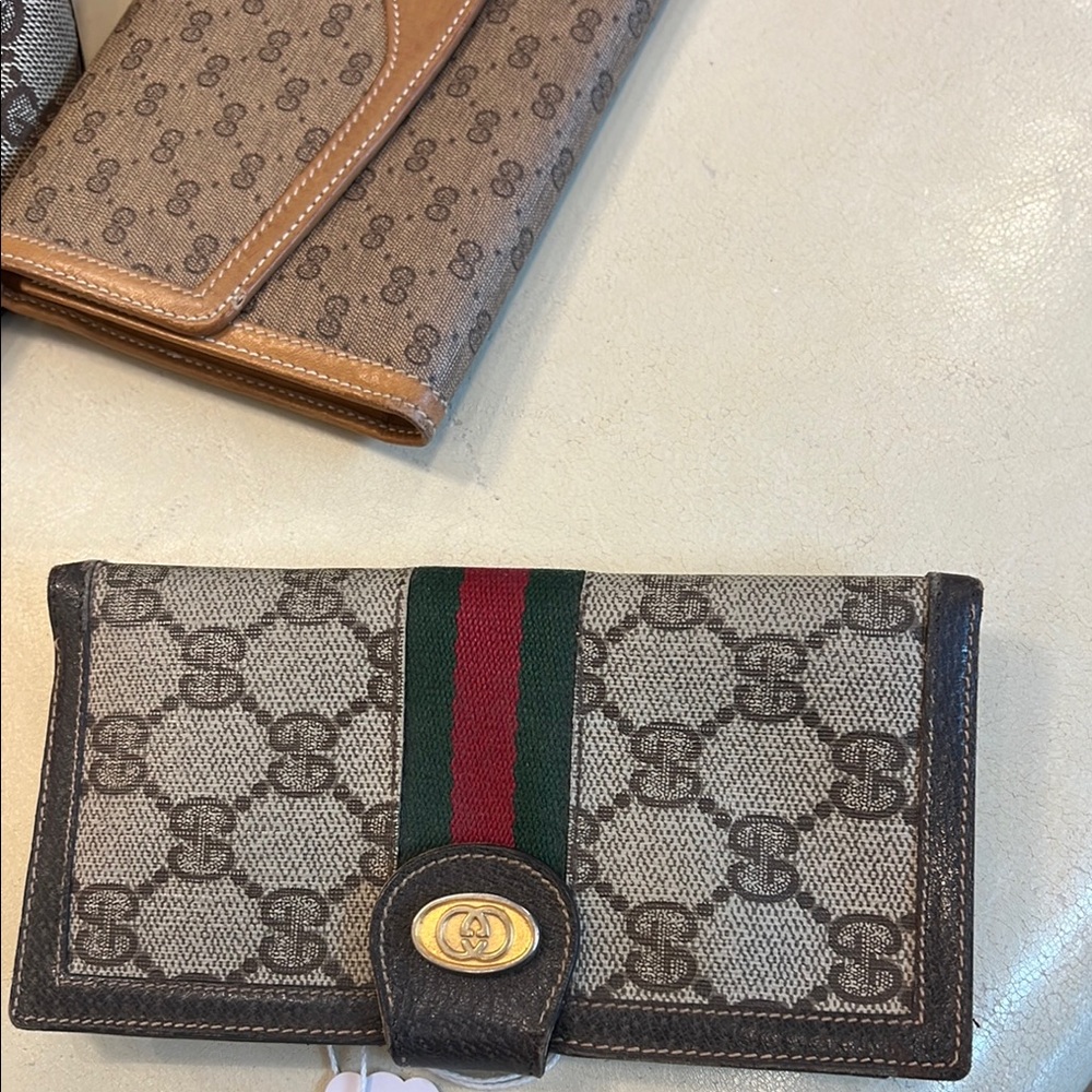Gucci Monogram Wallet with Red and Green Stripe